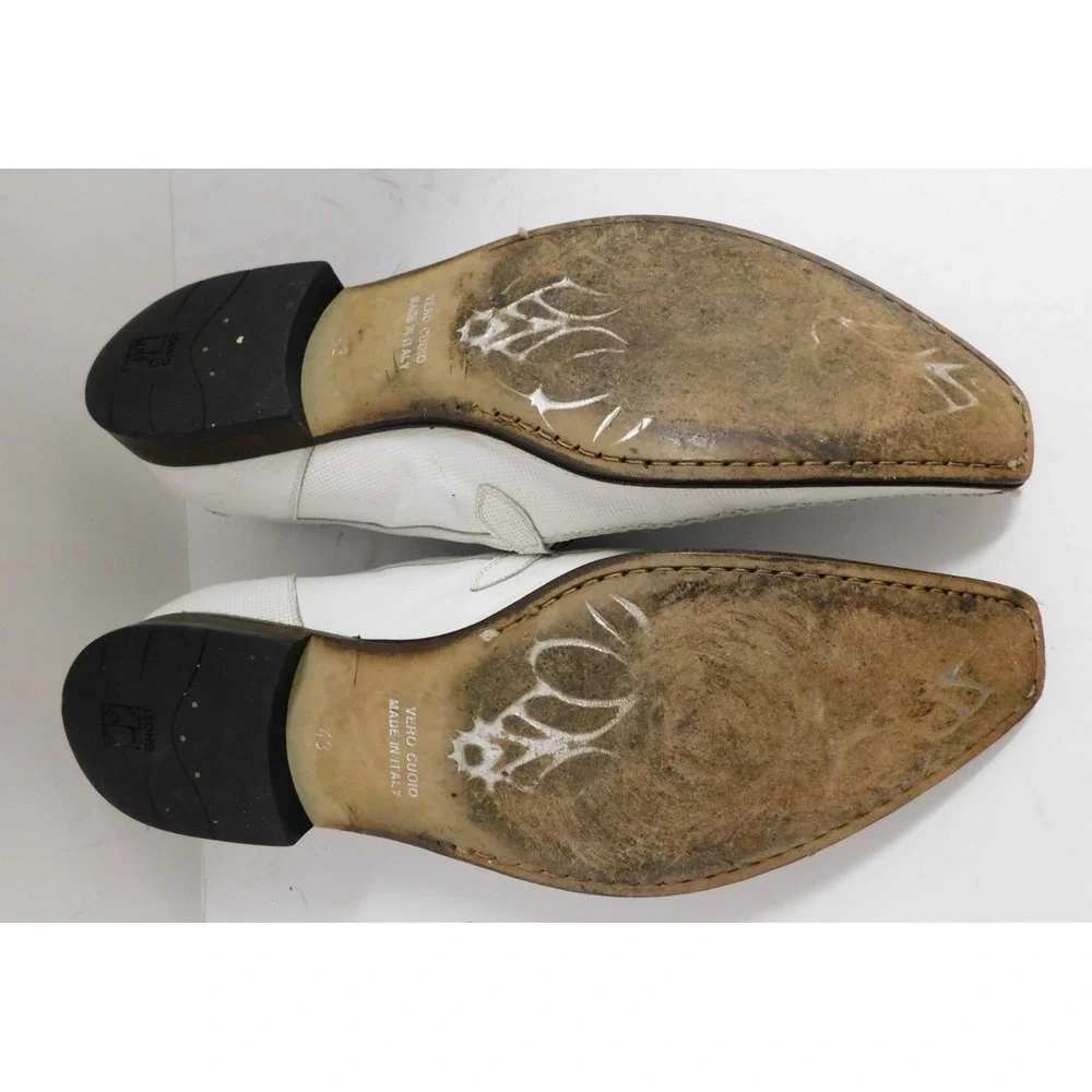 Jo Ghost Textured White Leather Pewter Bit Loafers Italy sz 43
